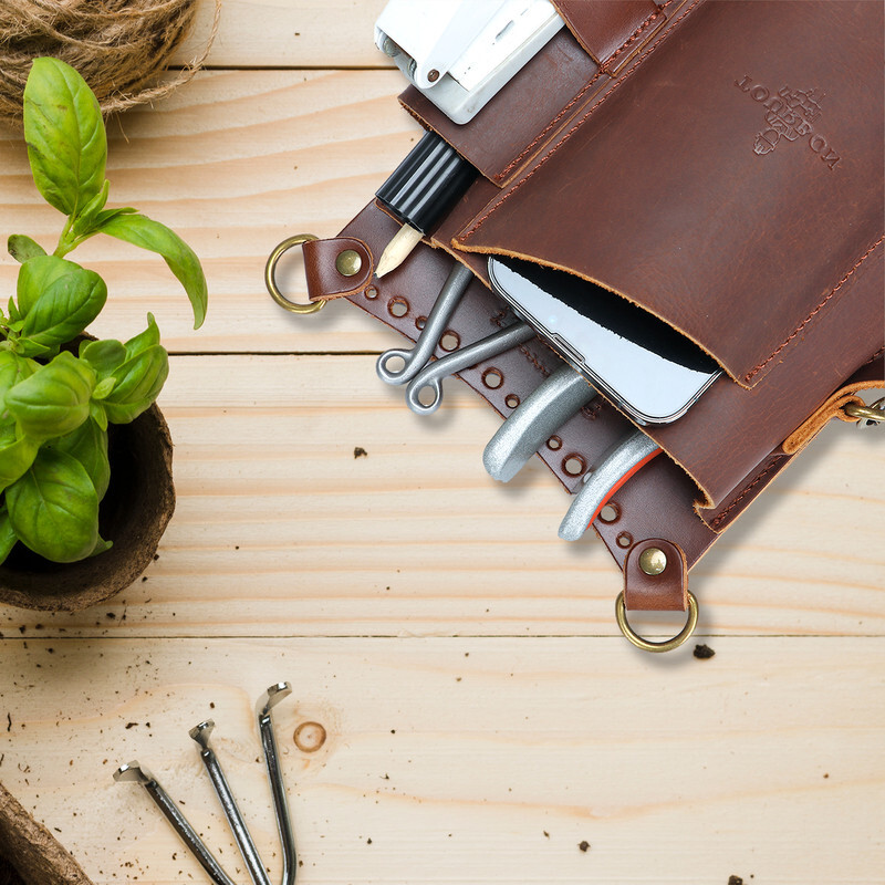 TOURBON 6-in-1 Leather Garden Tools Storage Belt Pouch Utility Shoulder Bag Gift