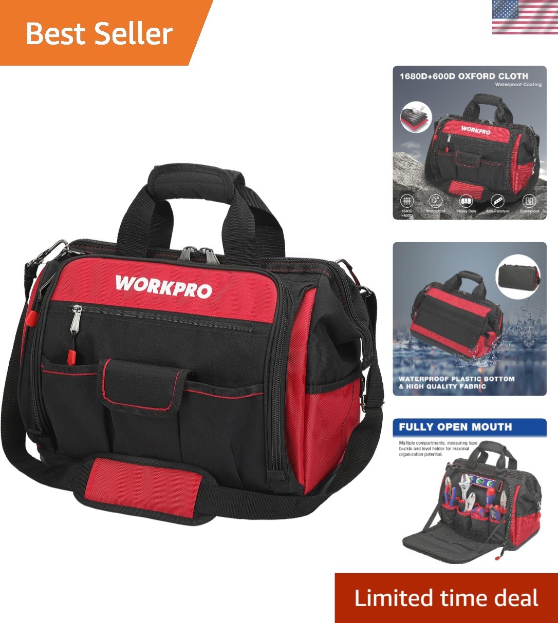 Durable 16″ Tool Organizer Bag with Rubber Base & 46 Pockets for Professionals