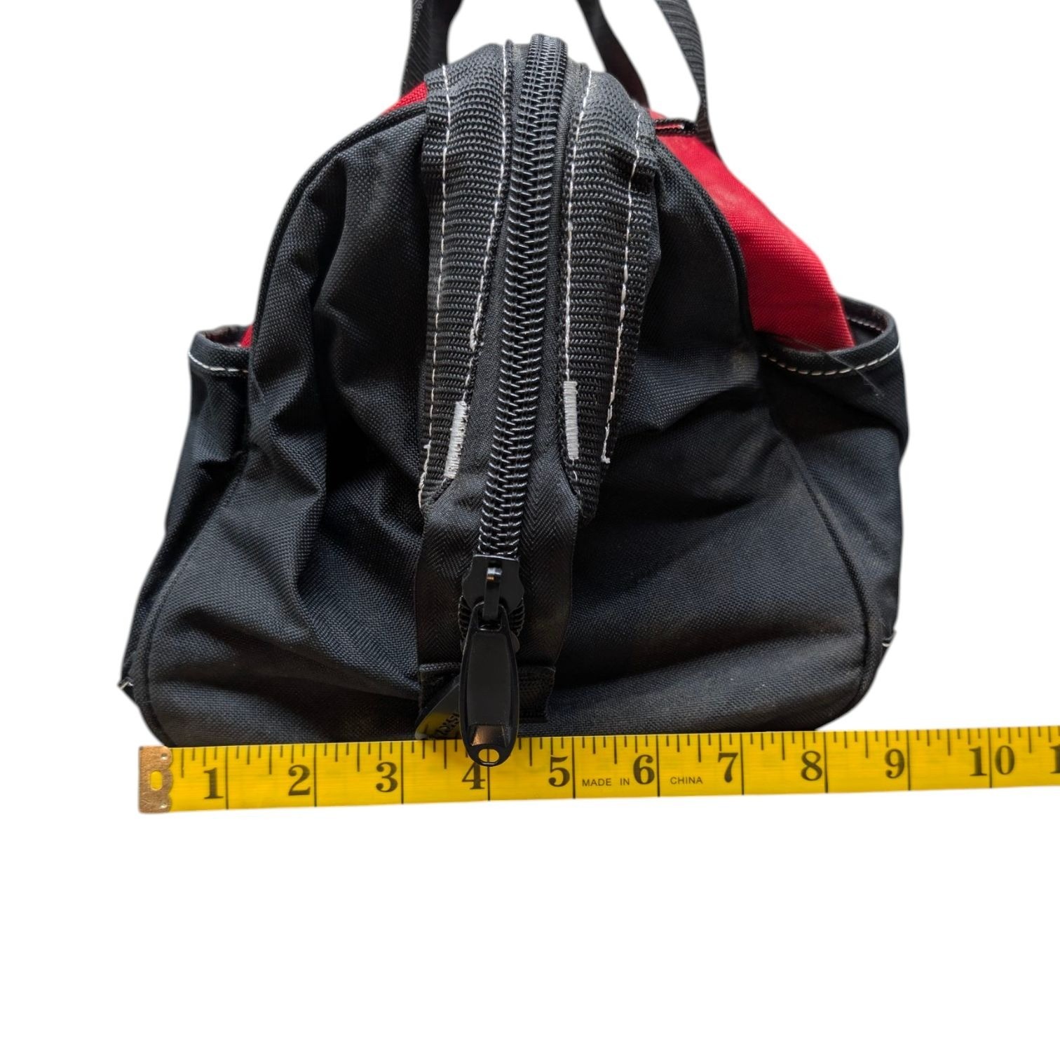 Husky Zippered Tool Bag Red Black 15 in Wide Mouth Canvas 5 Outer Pockets