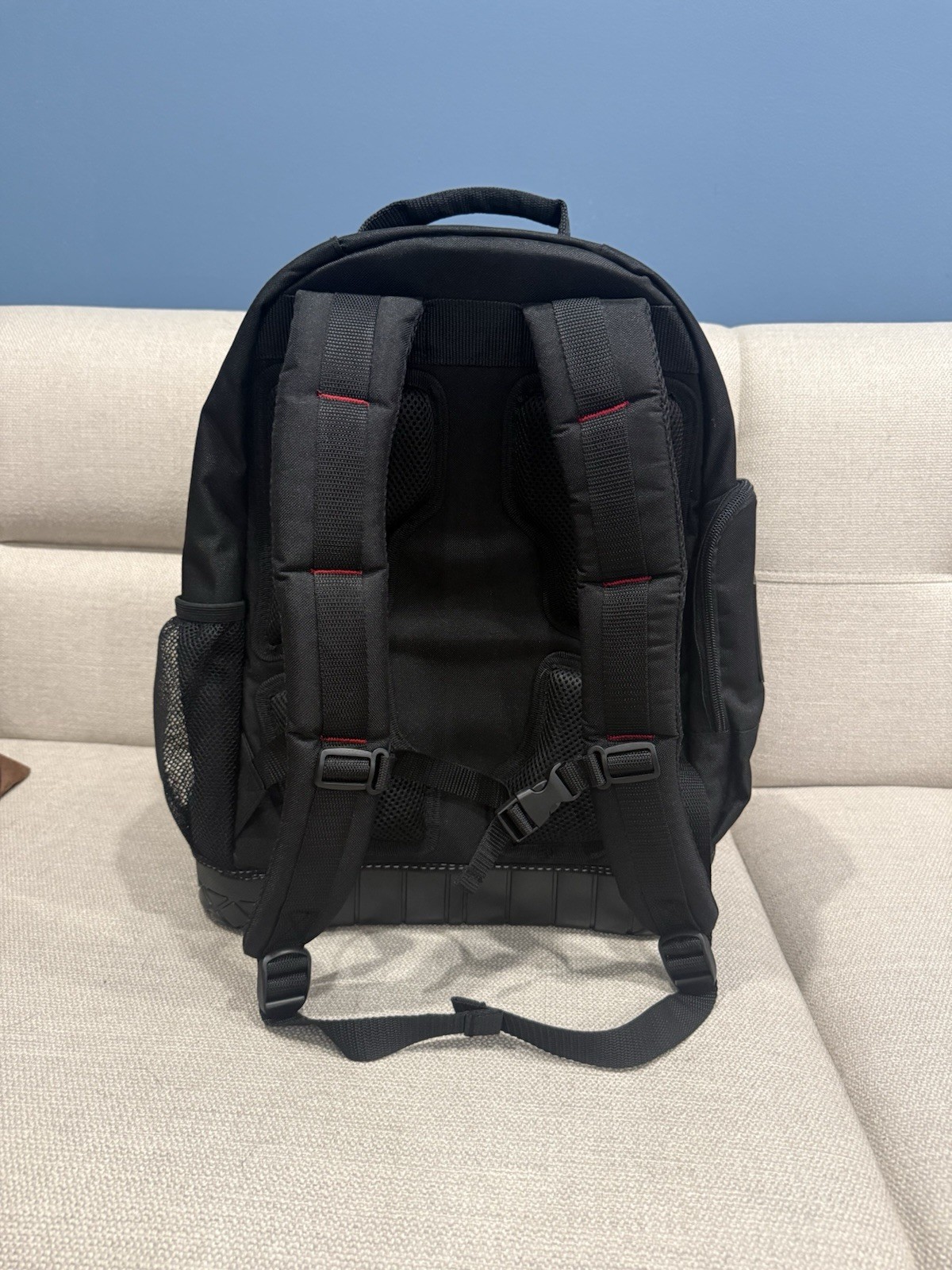 Husky 14 in Tool Backpack Black/Red Polyester, Padded Straps, Handle