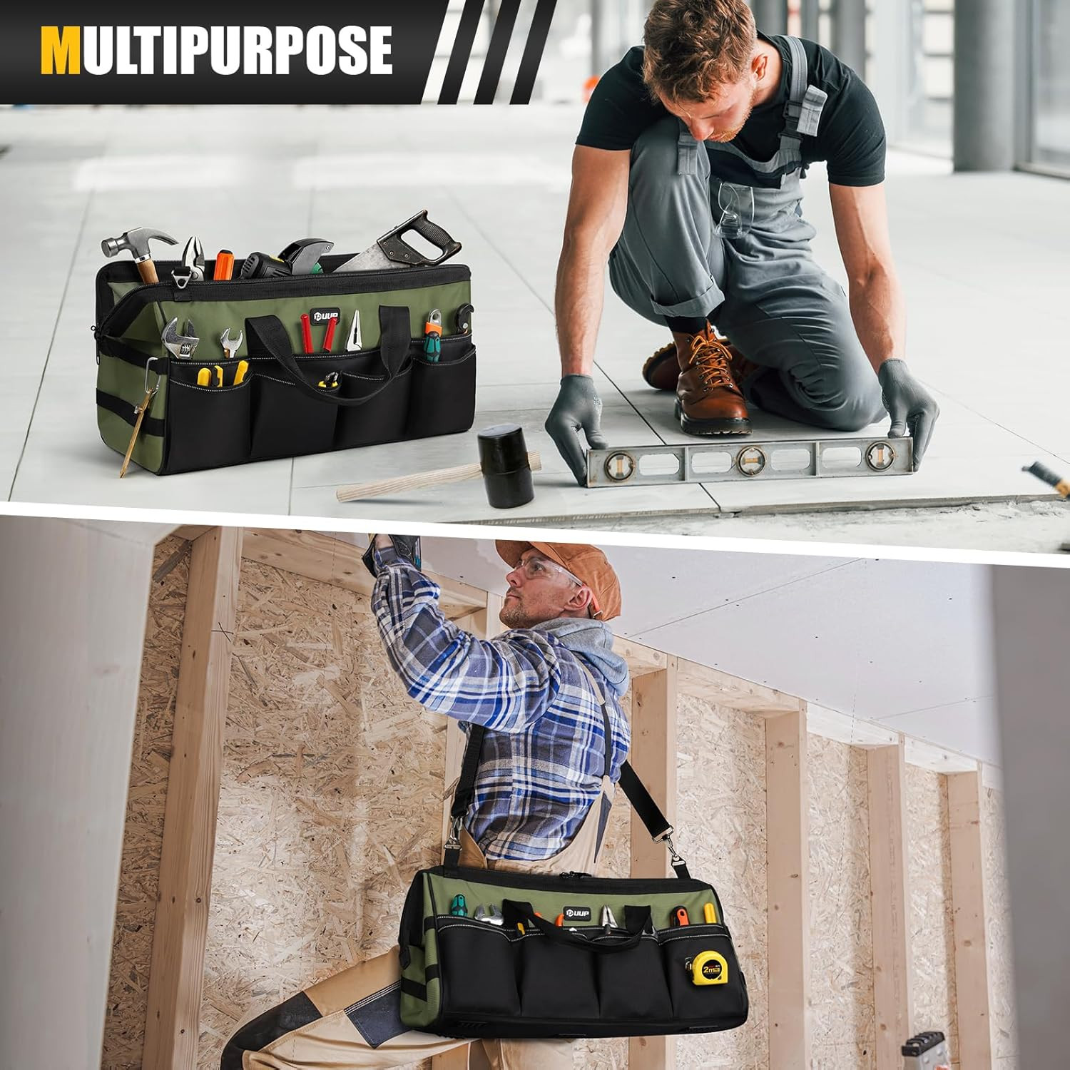 20″ Green Heavy Duty Tool Bag 16-Pocket Portable Tool Organizer