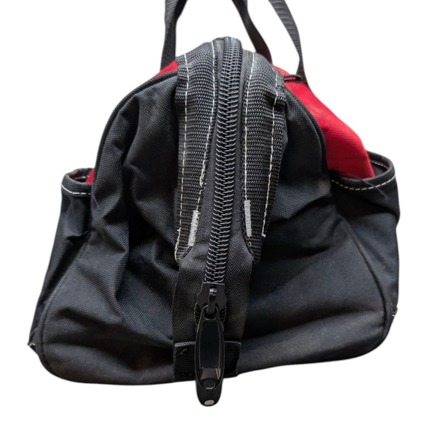 Husky Zippered Tool Bag Red Black 15 in Wide Mouth Canvas 5 Outer Pockets