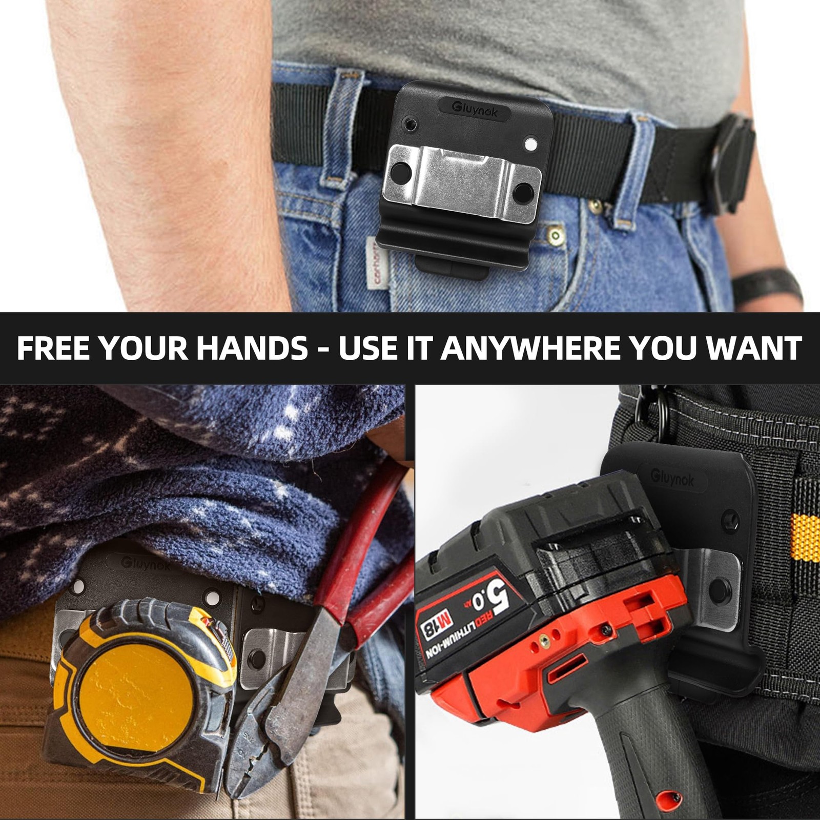 Tape Measure Holder，Drill Holder for Tool Belt-Simple Hook Holster black