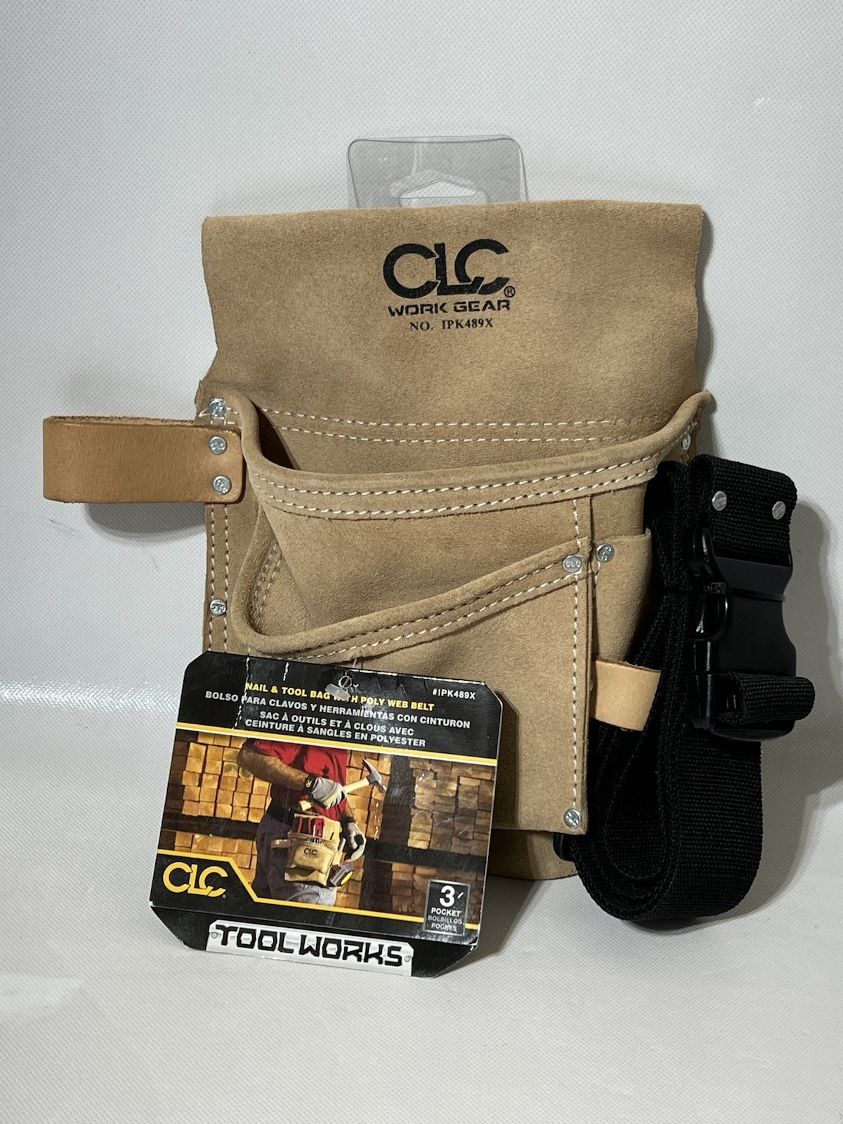 CLC Custom Leathercraft IP489X 3 Pocket Suede Tool Bag with Poly Web Belt