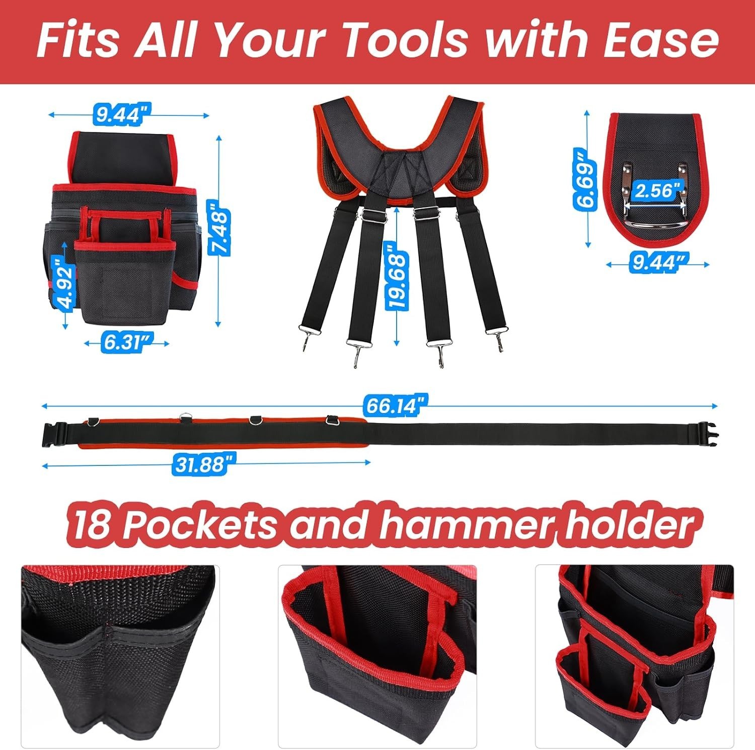 Tool Belt, Professional Tool Belts for Men, Magnetic Tool Pouch With Suspende…