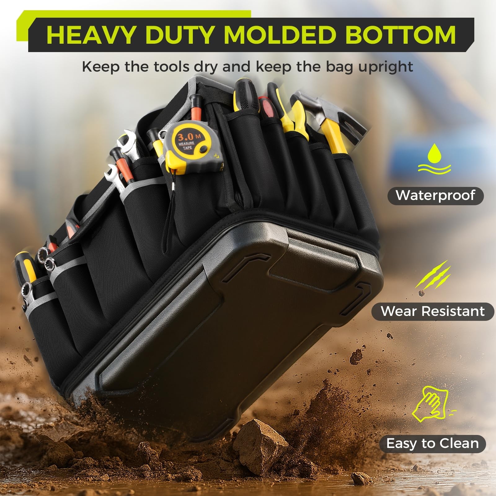 Black 16Inch Heavy Duty Mechanic Electrician 46Pocket Tool Bag
