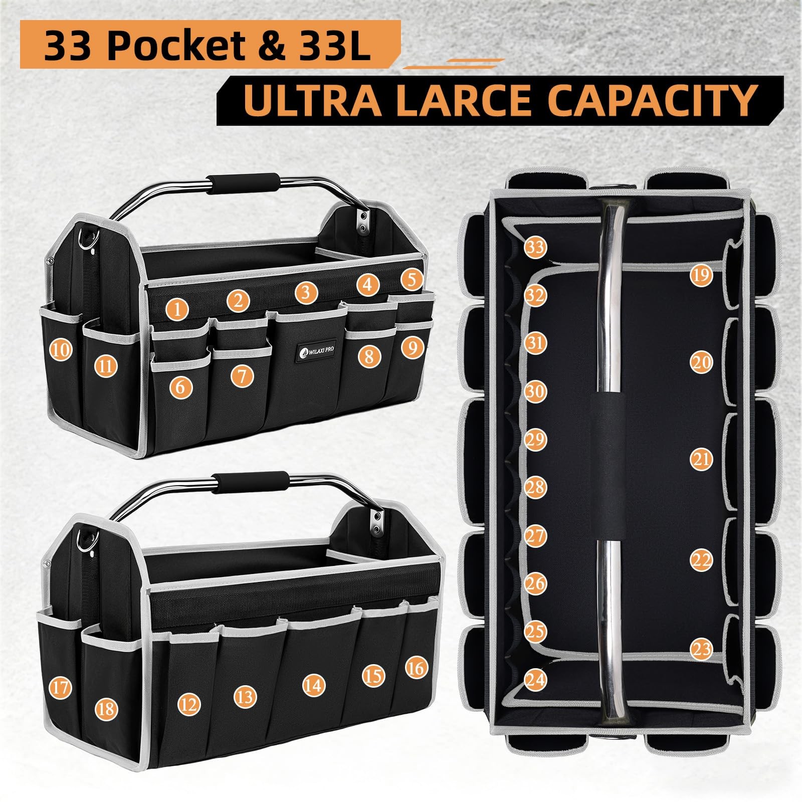 20in Tool Bags For Men Heavy Duty, 22 PCS Pockets Tool Bag Organizer Foldable…