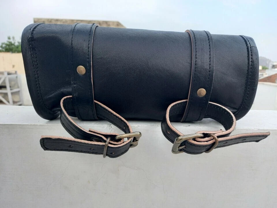 Goat Leather Vintage Motorcycle Buckle Closure Tool Genuine Strap Bag Best Black