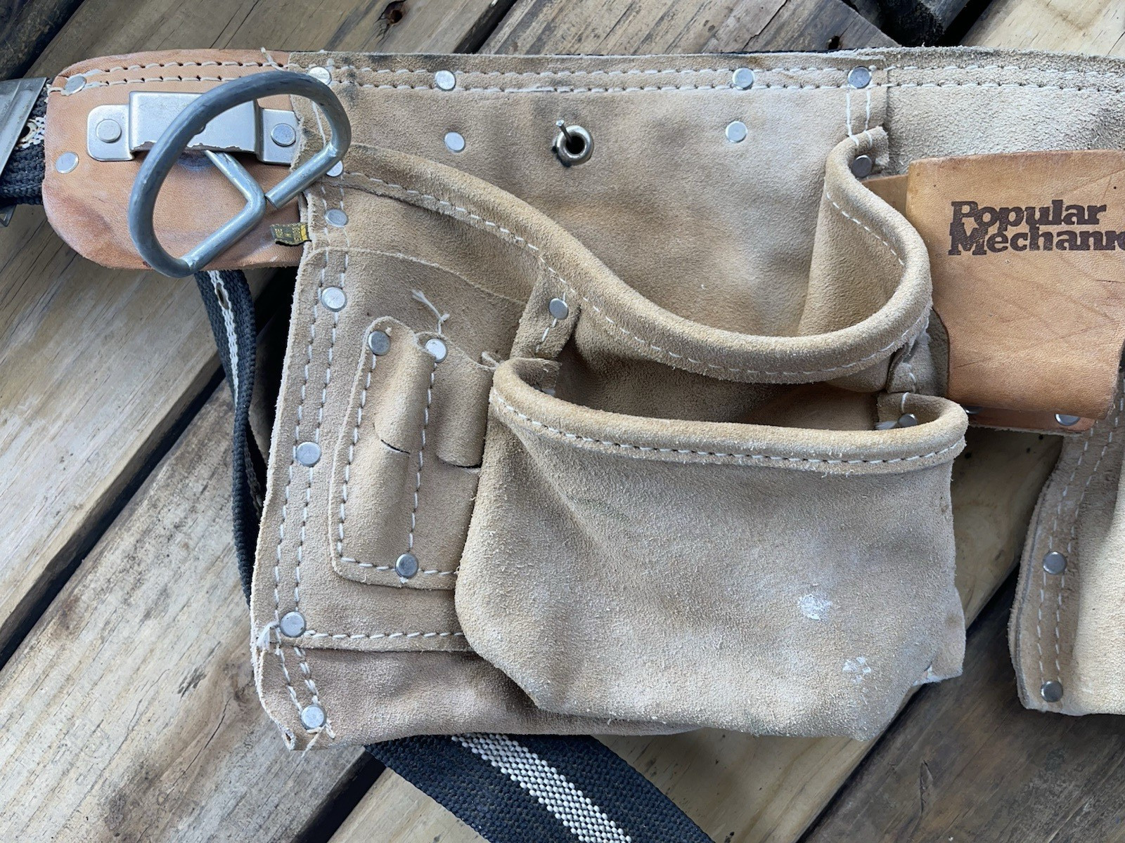 Popular Mechanics Leather Tool Belt Tan Light Brown Adjustable Pockets Loops