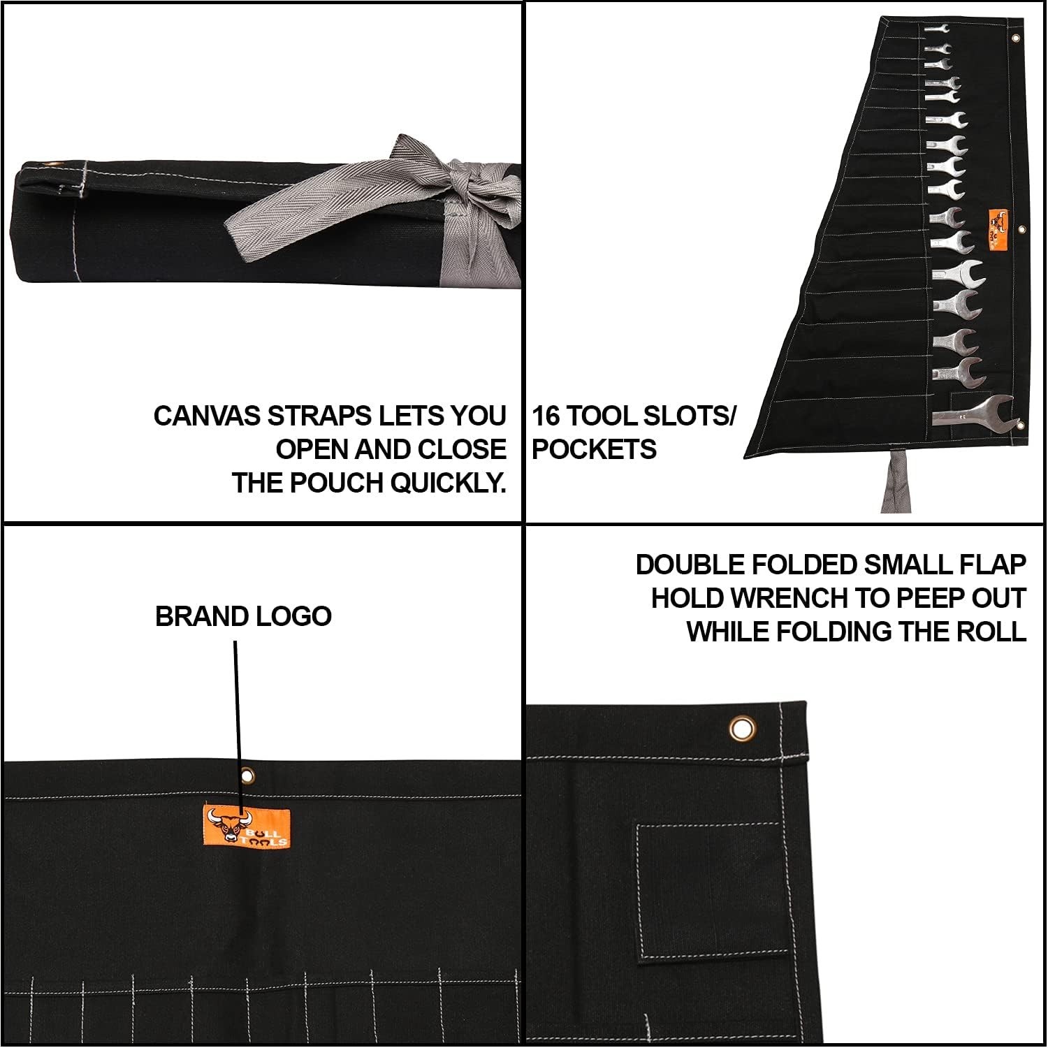 Roll Up Tool Bag Organizer 16 Pockets Metric & SAE Wrench Organizer Heavy Dut…