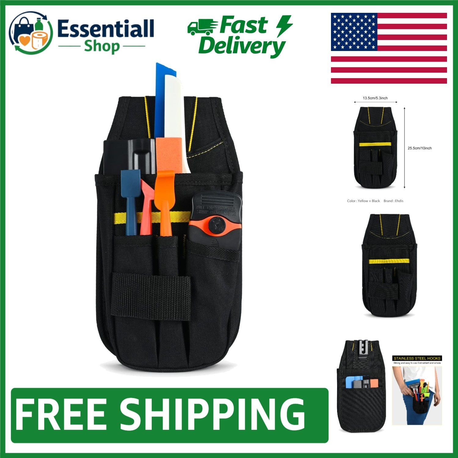Black Tool Organizer Pouch – Durable, Heavy-Duty with Slip Closure Design