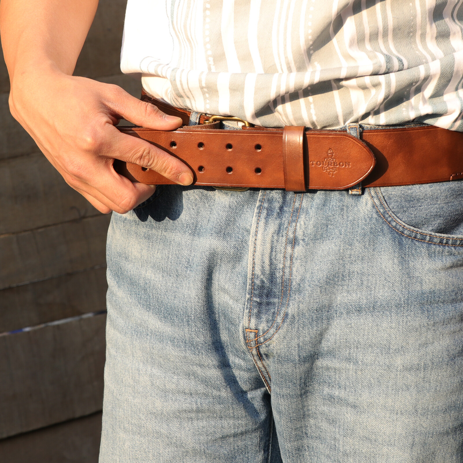TOURBON Leather Tool Carrying Work Belt 2in Wide Rig Belt Double Roller Buckle