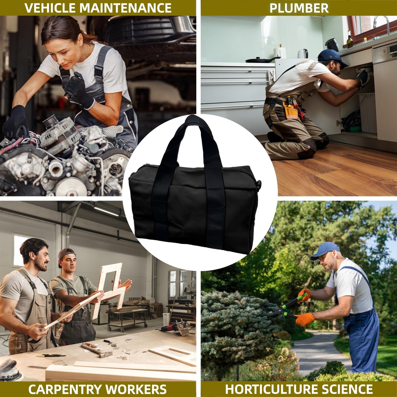 Heavy Duty Canvas Tool Bag Wide Mouth 12 Inch Tote Organizer Storage