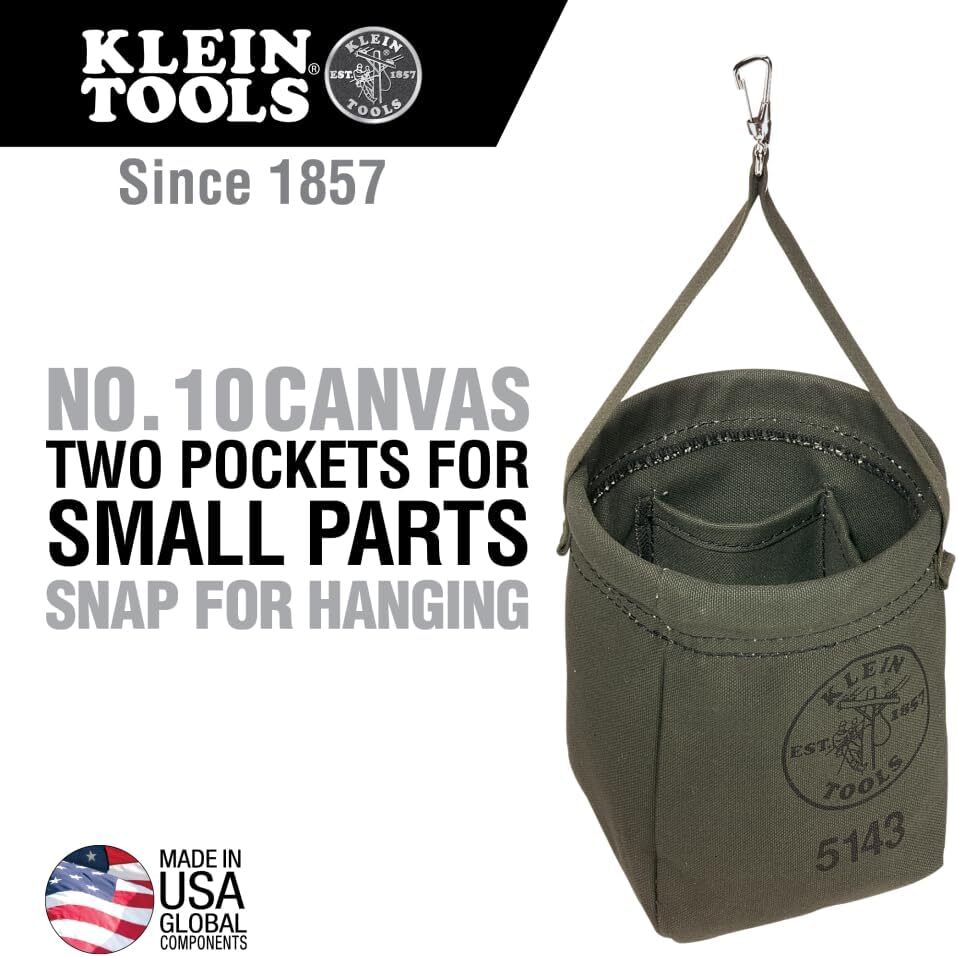 Klein Tools 5143 Canvas Tapered-Bottom Bag with Two Interior Pockets and a Snap