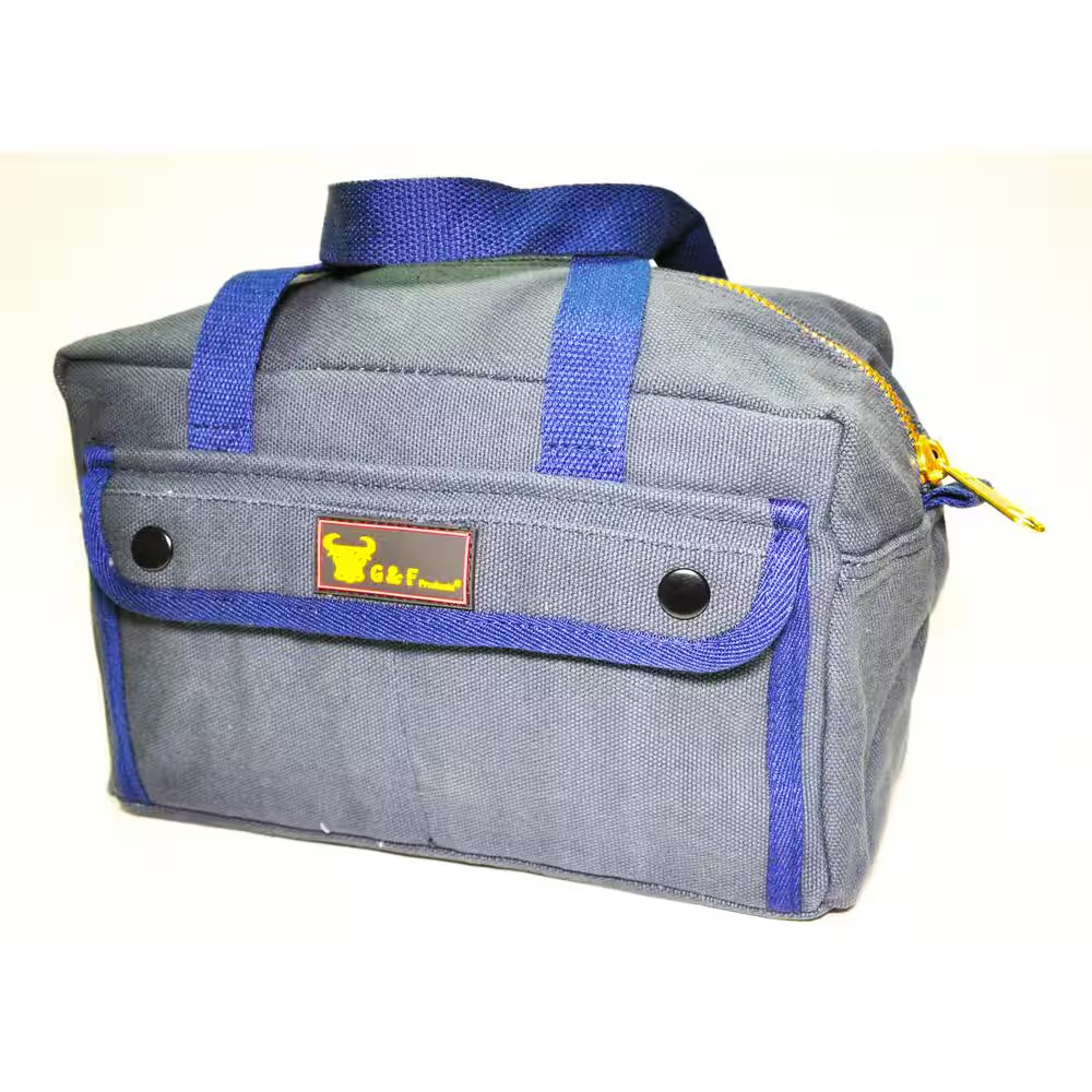 11 in. W Mechanics Tool Bag with Brass Zipper, Dark Blue, Government Issued Styl