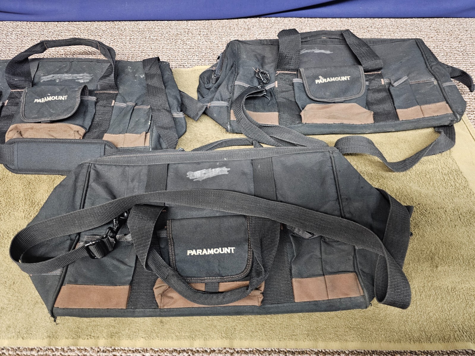 3 Paramount Military Mechanics Canvas Tool Bags Large Zipper Bag Black