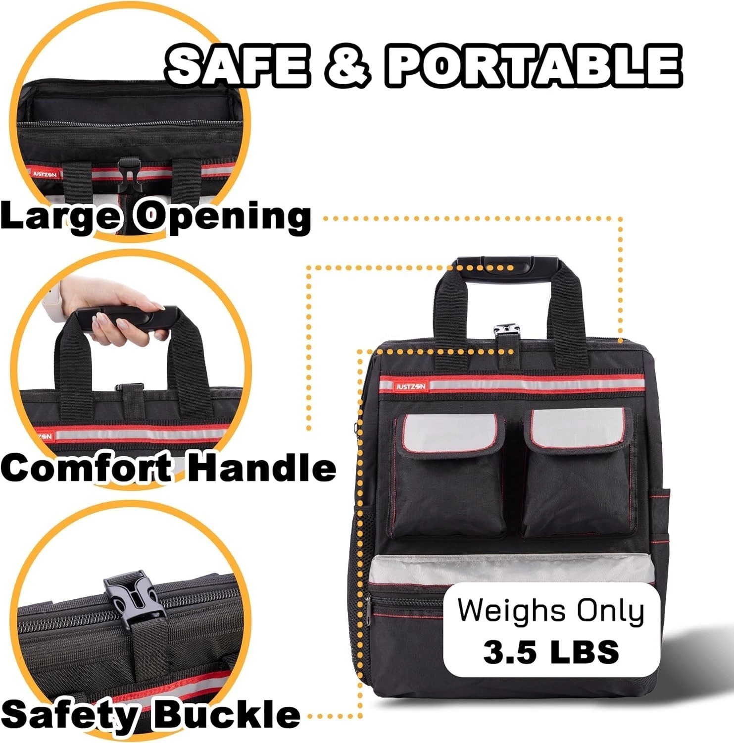 Durable Black Tool Carrier Backpack with 20 Compartments for Tool Organization
