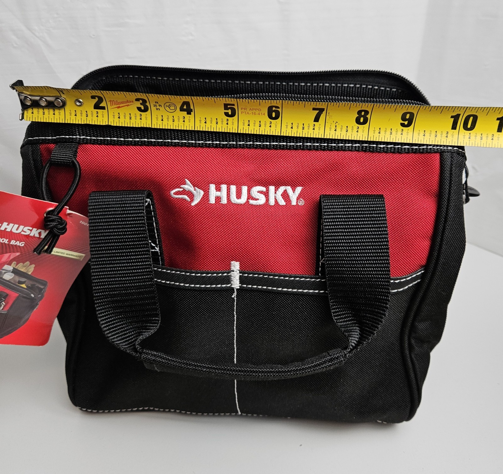 Husky Small Tool Storage Carry Bag Tote Zippered 10 inch Red Black Contractor