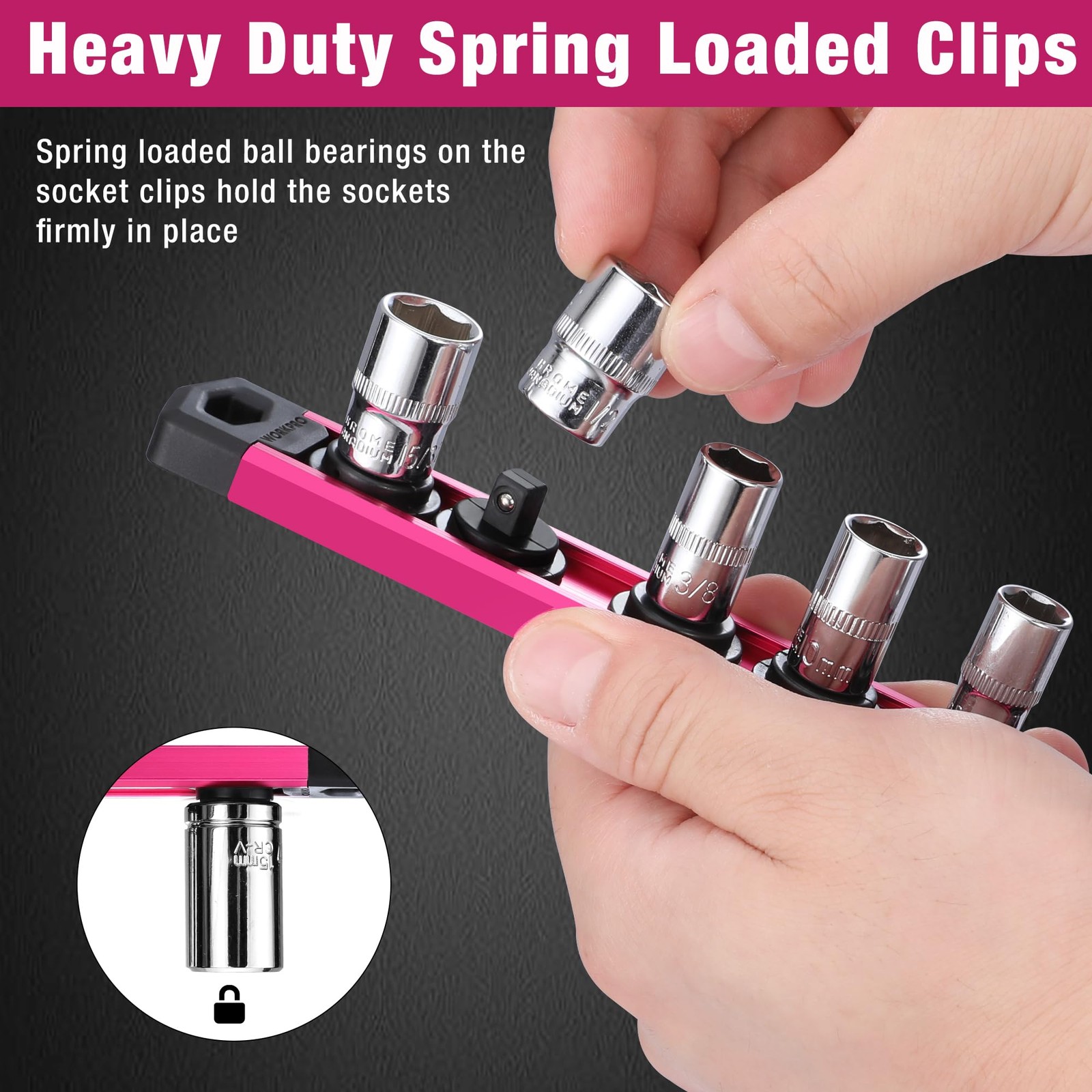 WORKPRO Magnetic Socket Organizer, 1/4-Inch Drive Aluminum 1/4″ DR, Rose Red