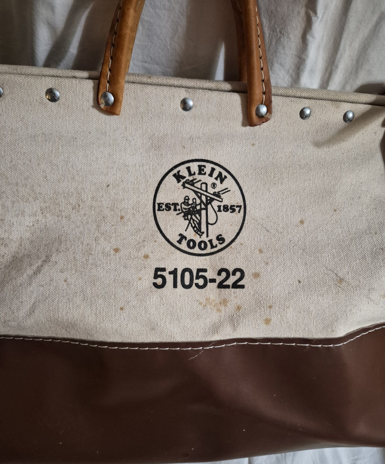 Vintage Klein Tools 5105-22 Heavy Duty Canvas & Leather Lineman’s Tool Bag