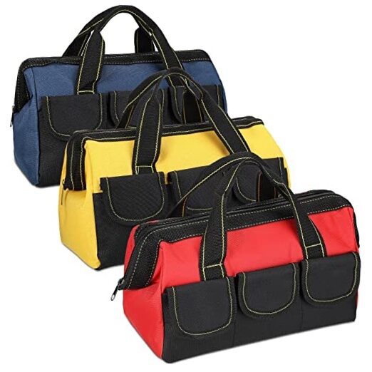 3 Pack Tool Bag for Men – 13″ Waterproof Hard – Blue, Red, Yellow – Classic