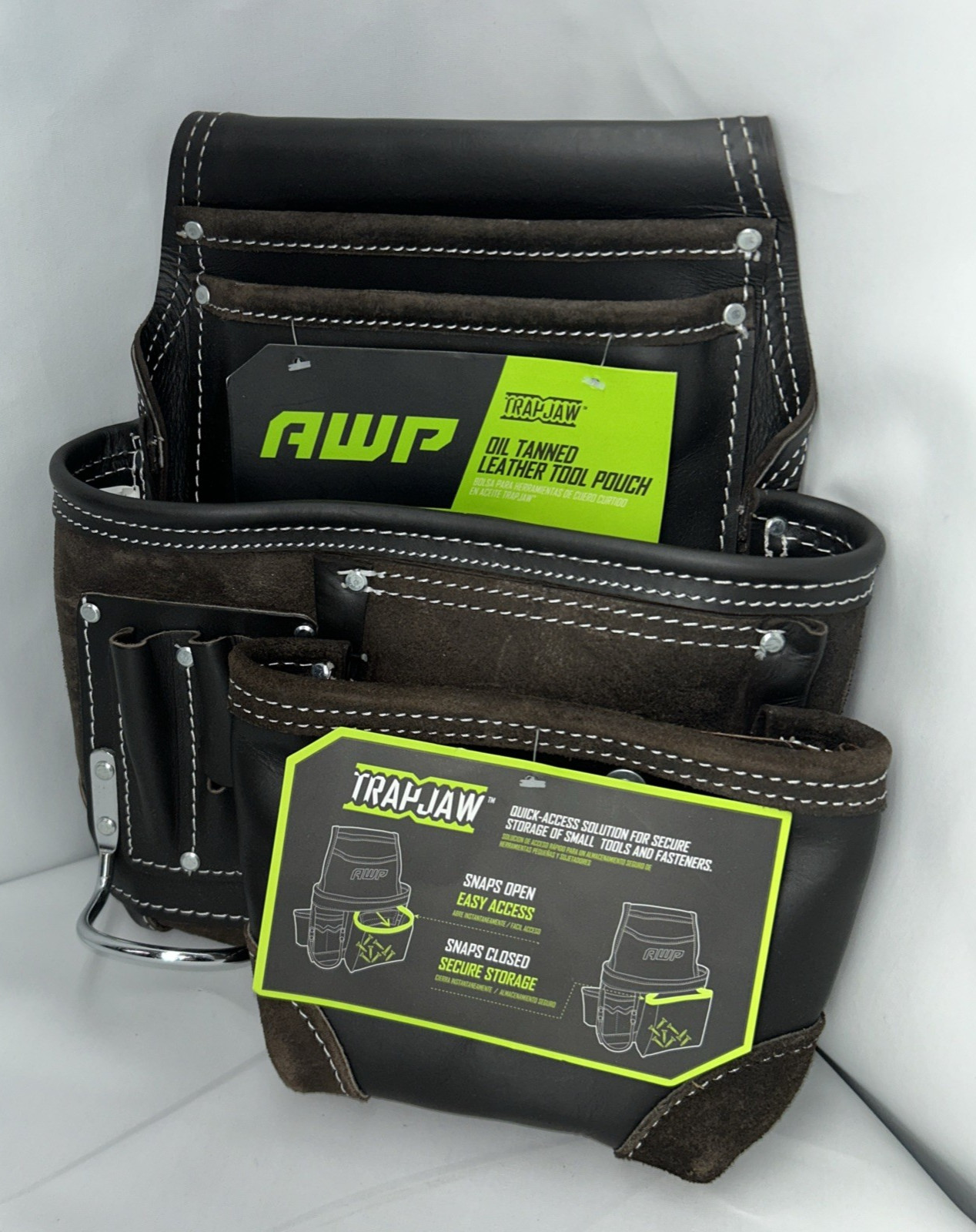 AWP Trapjaw Oil-Tan Tool Rig Genuine Leather Construction Work Belt Pouch New