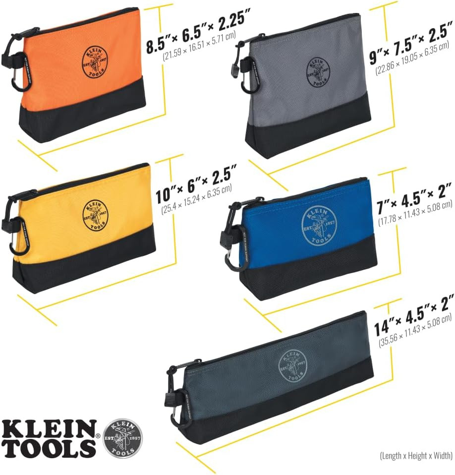 Klein Tools 55569 Stand-Up Zipper Bag Tool Pouch with Carabiners, Reinforced Gus