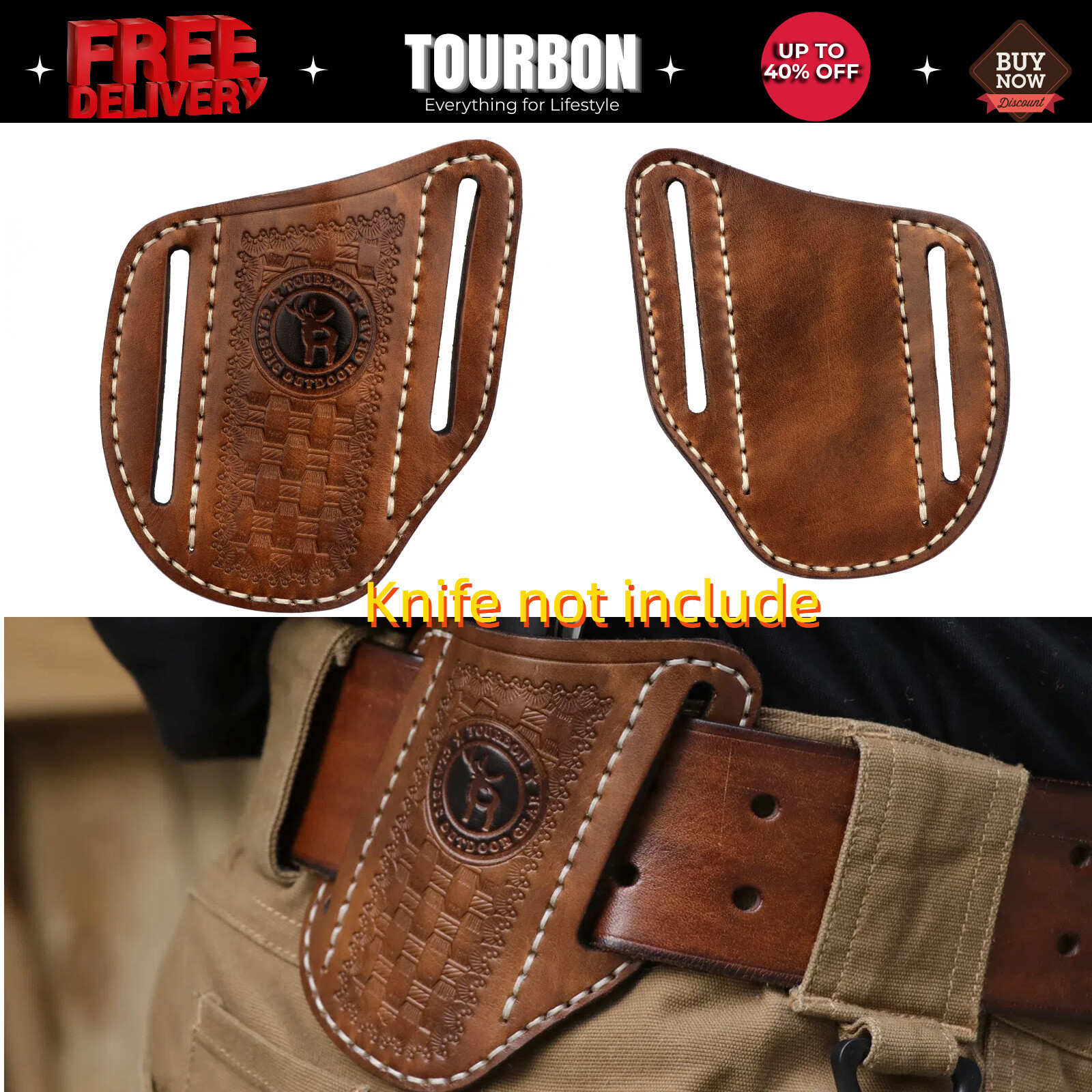 Leather Small Folding Knife Sheath Belt Pouch EDC Pocket Tool Holder-Clearance