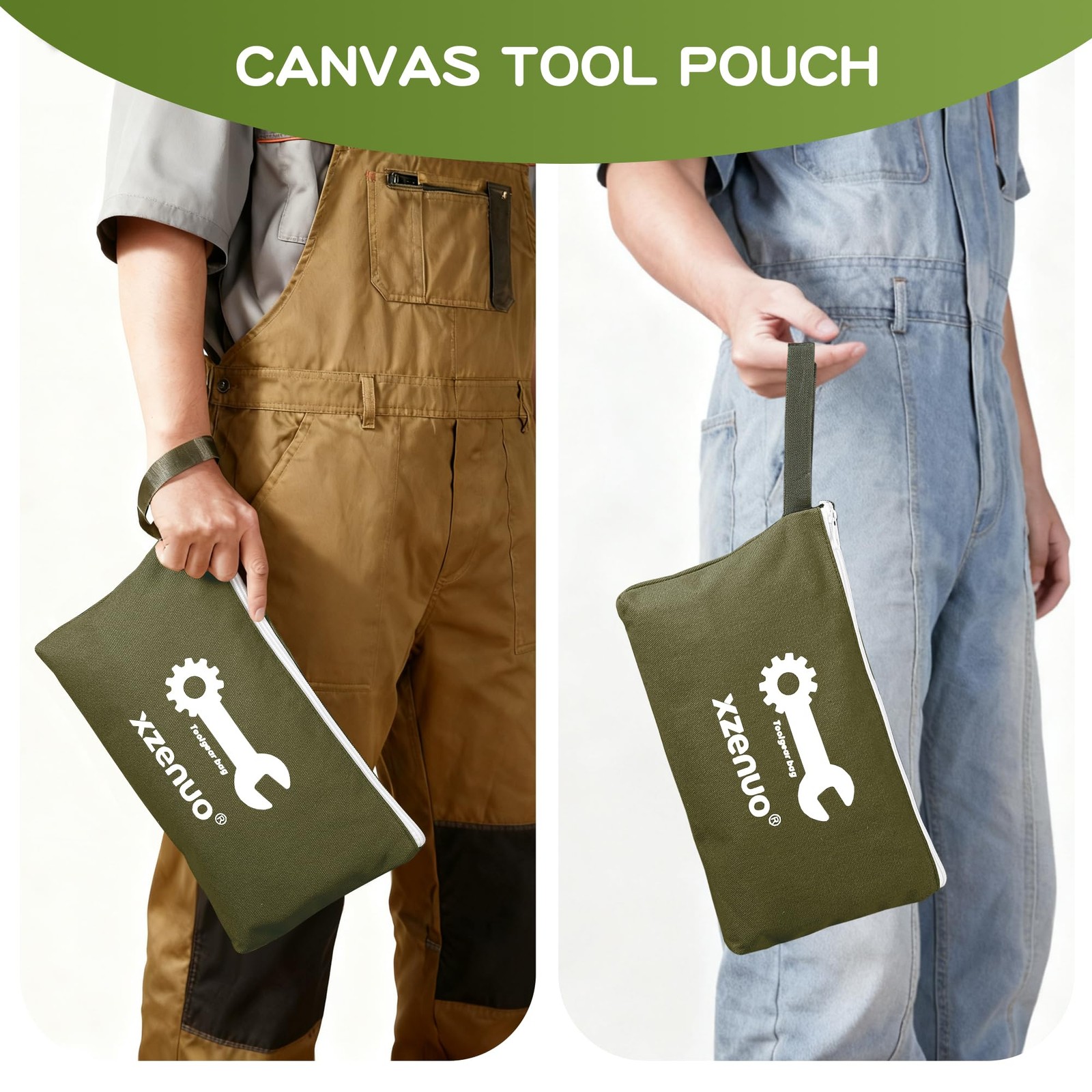Xzenuo Small Tool Bag, 16oz 12 inch Pouches with 12.5 inches, Green