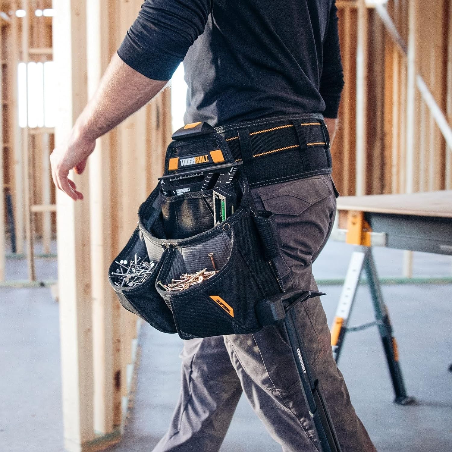 ClipTech Framer Pouch Heavy-Duty Tool Organizer 10 Pockets Reinforced Kickstand