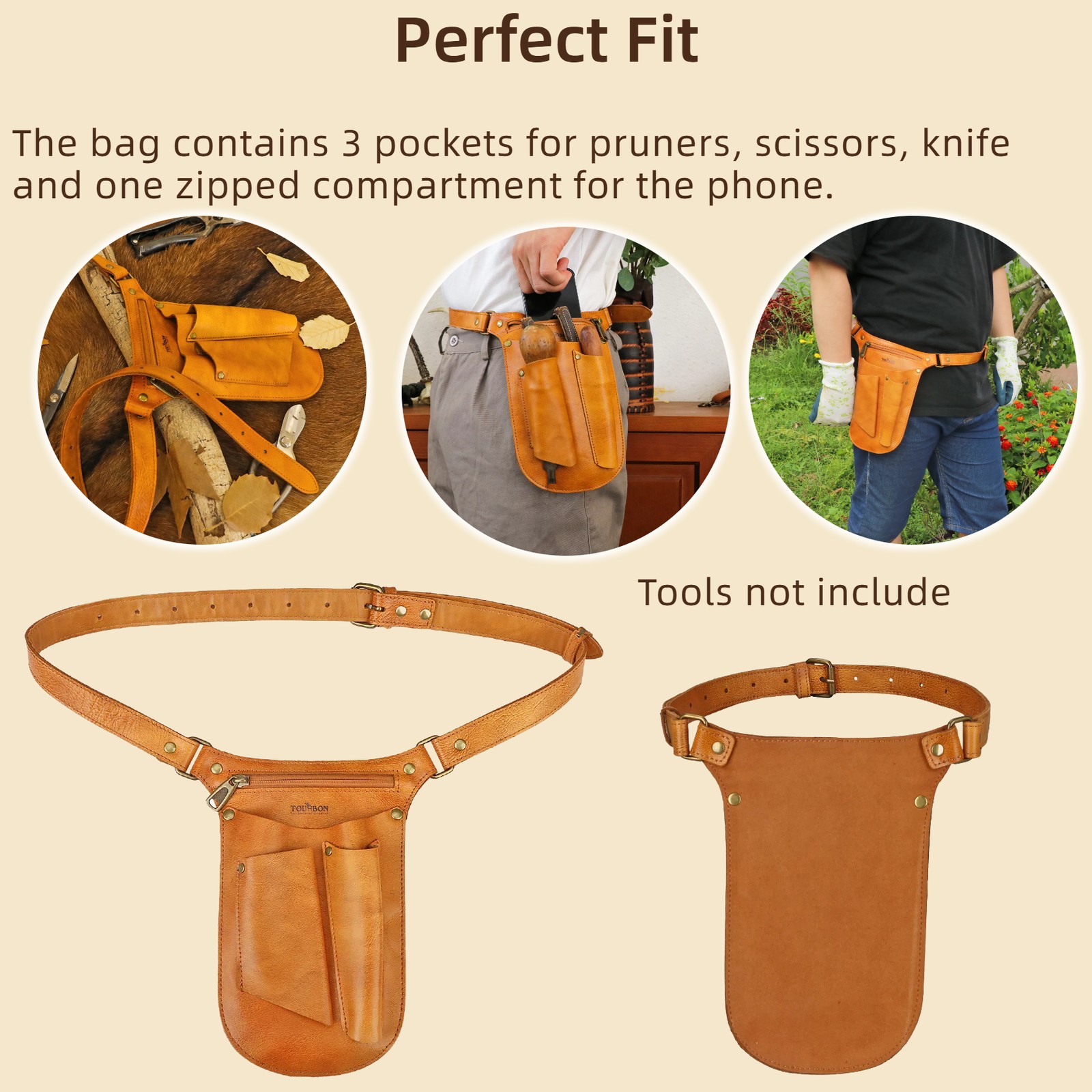 TOURBON Leather Gardening Belt Florist Bag Organizer Phone Case Gift for Her