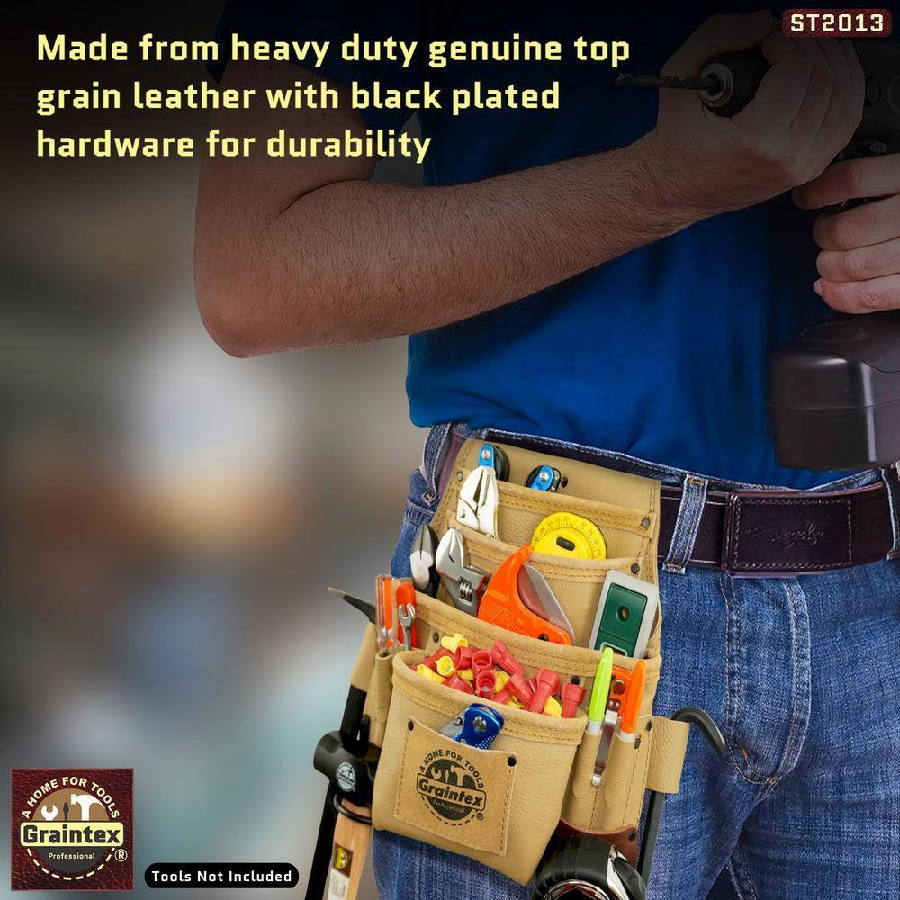 10-Pocket Rugged Top Grain Leather Nail and Tool Pouch