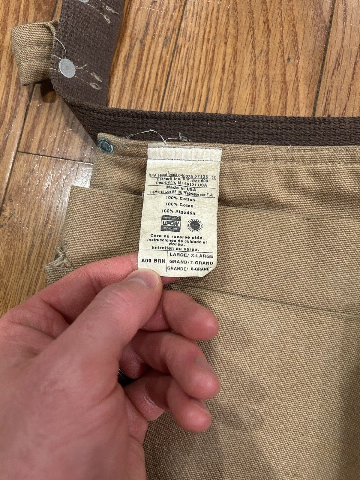 Vintage Carhartt A09 BRN Duck Canvas Tool Apron Waist Bag Made in USA Brown L/XL