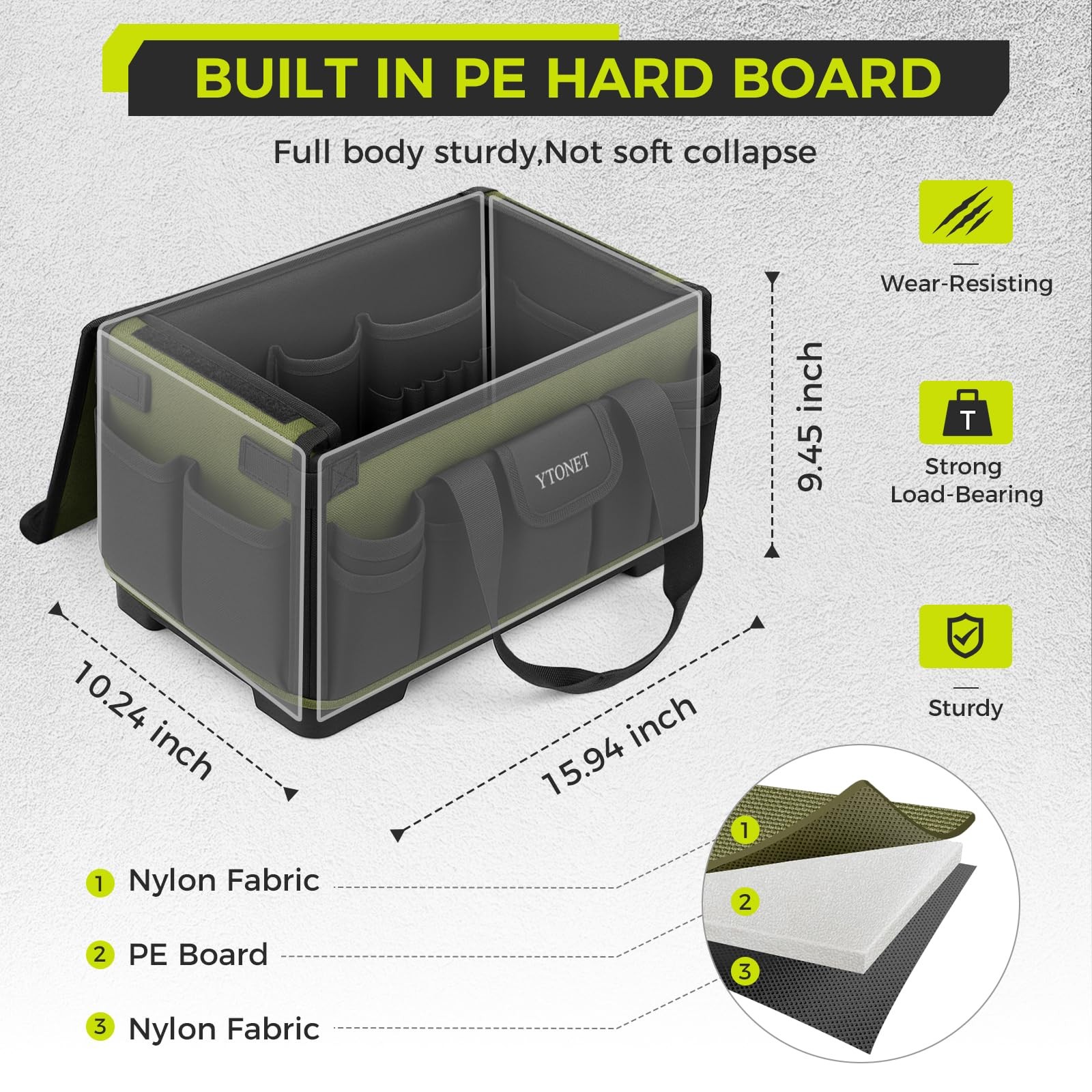 Heavy Duty Tool Bag 16 Inch 46 Pockets Hard Waterproof Base Tote Organizer