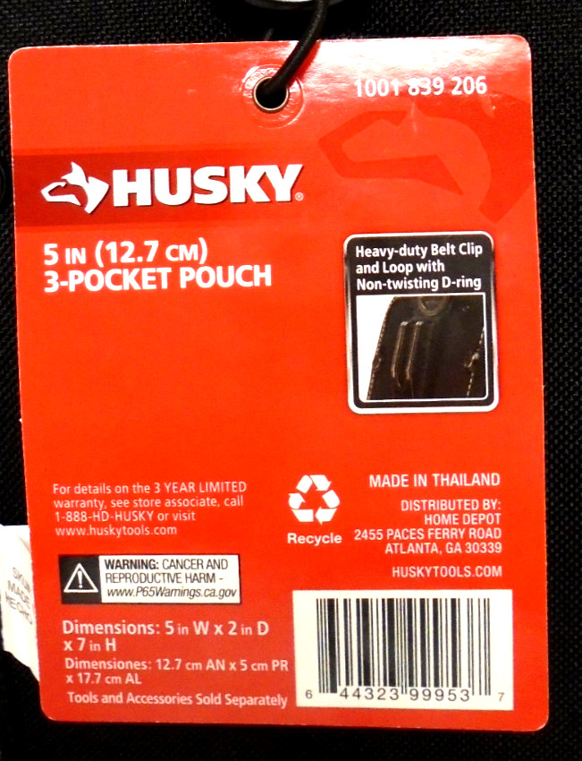 HUSKY 5 Inch 3 Pocket Pouch with Belt Clip 600 Denier Heavy Duty Free Shipping