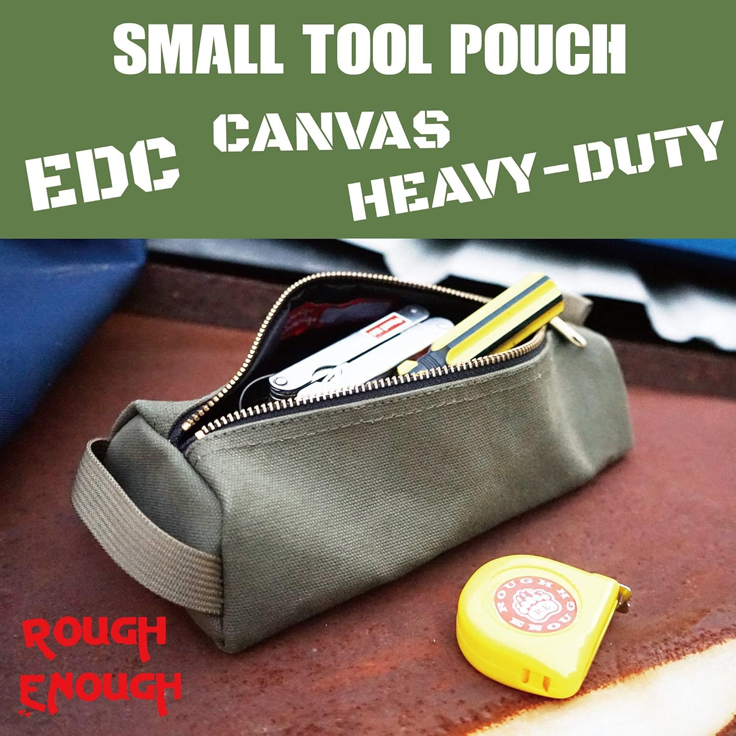 Rough Enough Durable Canvas Tool Bag Pouch with Zipper Handle – Compact Design