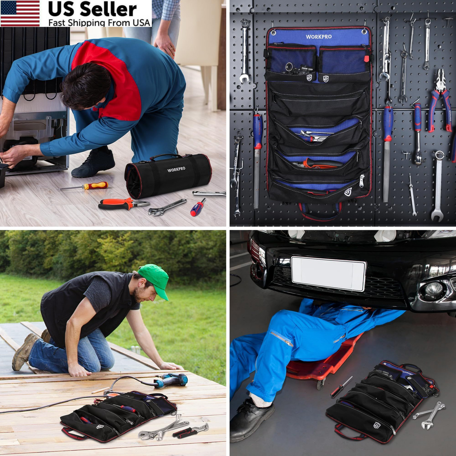 WORKPRO Roll Up Tool Bag, Bag with 22 inches x 14 inches, Black