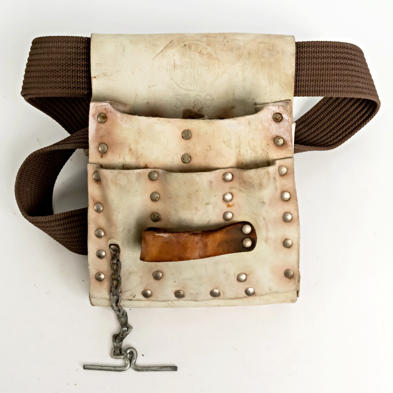 Klein Tools 5166 7-Pocket White Leather Tool Pouch Made In USA w/Klein Belt