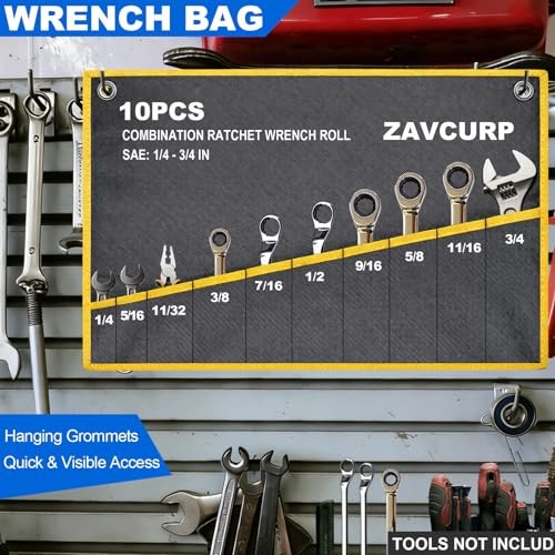 2PCS Wrench Roll Organizer Wrench Roll Up 10 Pockets Sae+12 Pockets Metric