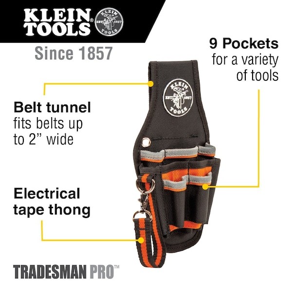 Klein Tools 5240 Black Ballistic Nylon 9 Pockets, 5240