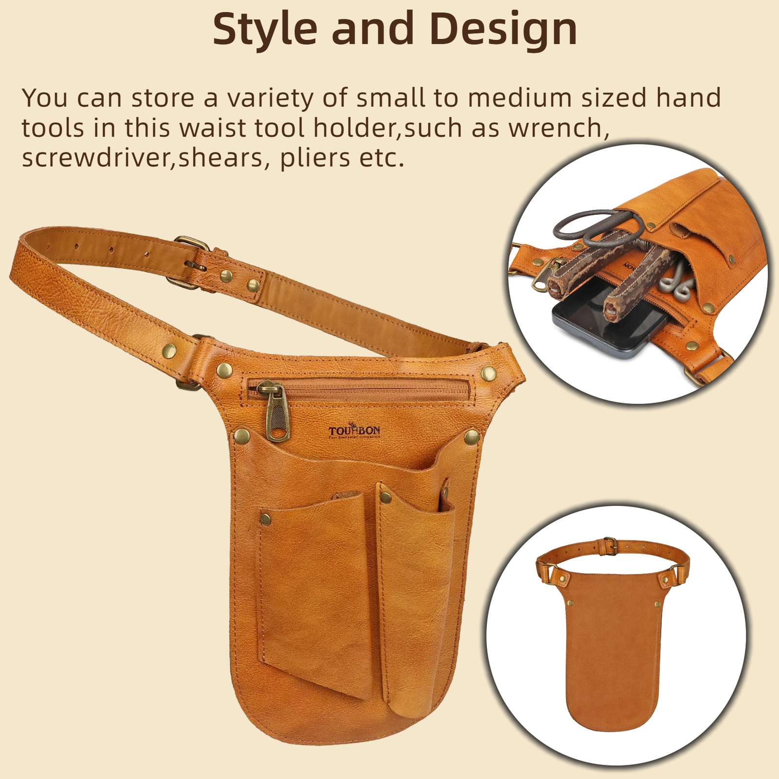 TOURBON Leather Gardening Belt Florist Bag Organizer Phone Case Gift for Her