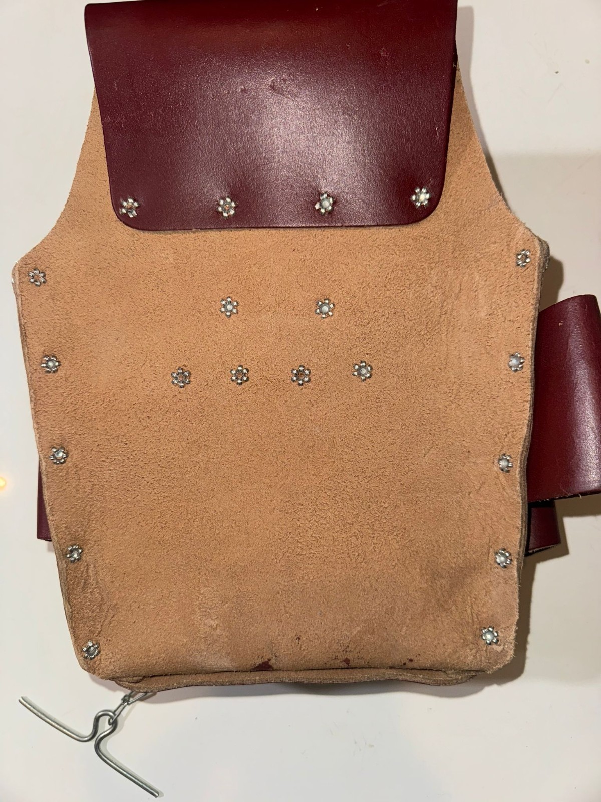 Heavy-Duty Leather Electrician Tool Pouch with Tape Holder and Chain(Cherry)