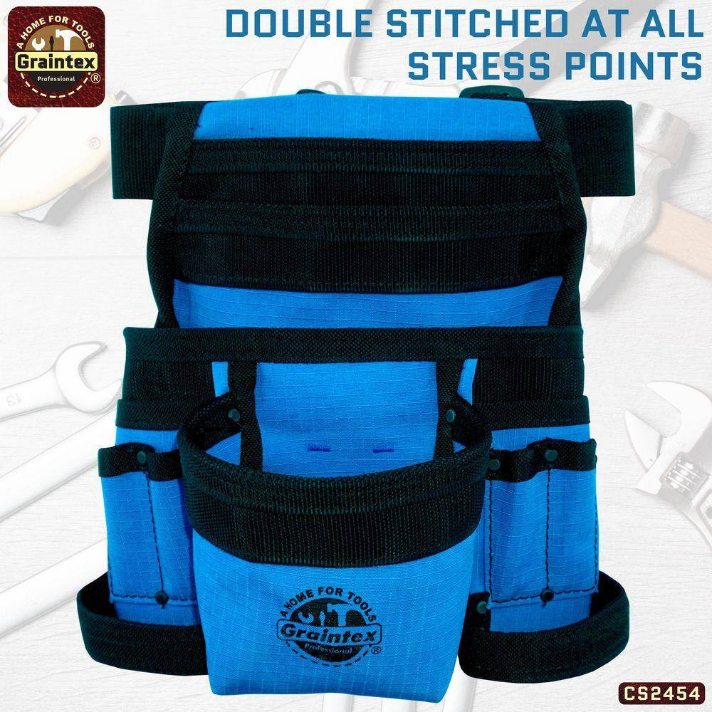 10-Pocket Blue Canvas Finisher Tool Pouch with Belt