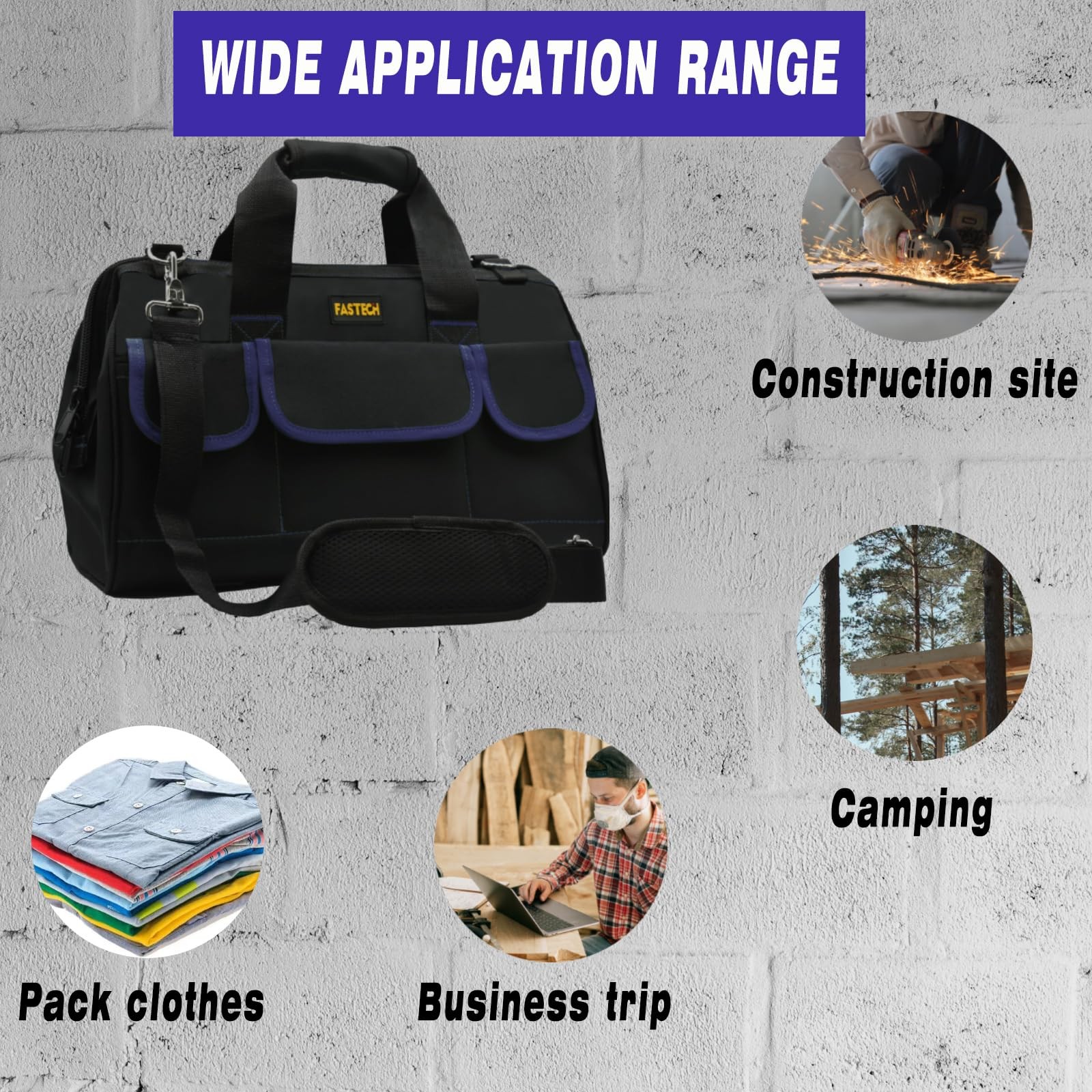 20 Inch Tool Bag, Waterproof Wide Mouth Tool Kit, Heavy Duty Tool Bag Organiz…