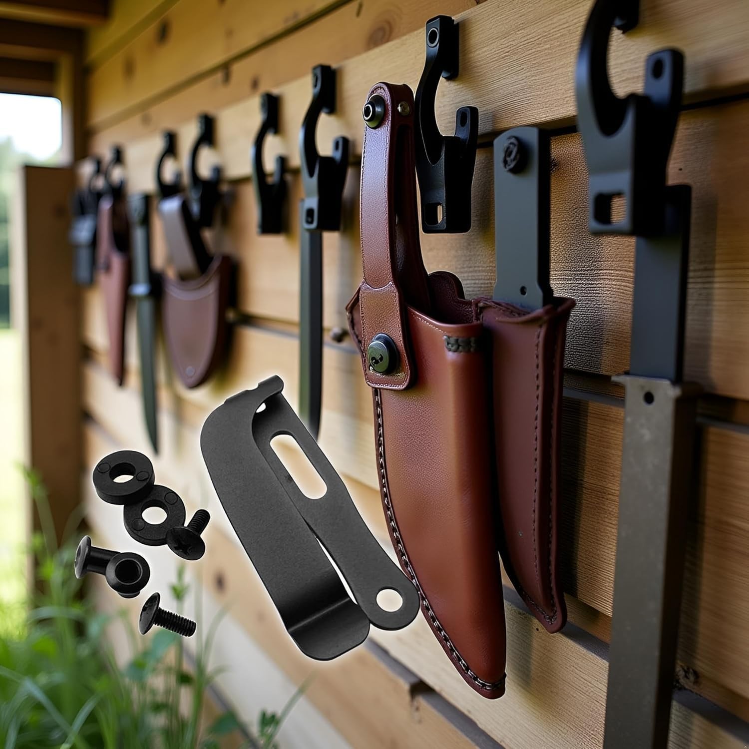 A Set Black Kydex Belt Clip Knife Sheath, Metal Kydex Holster Waist Clips, Knife