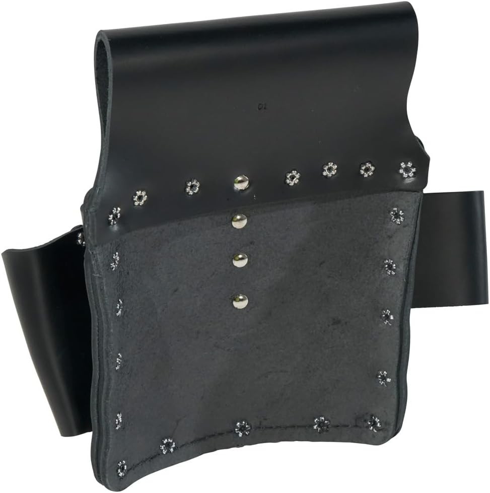 Klein Tools 5178 Leather Tool Pouch – 8 Pocket Black Organizer with Belt Loop