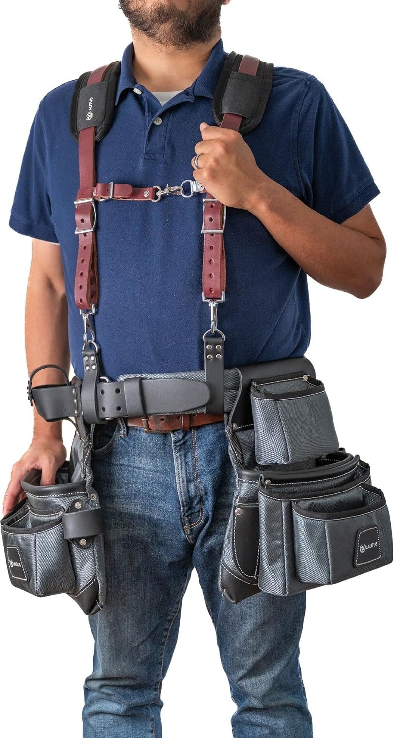 Leather Padded Tool Belt Suspenders w/Chest Strap| Pencil Sleeve| Comfortable…