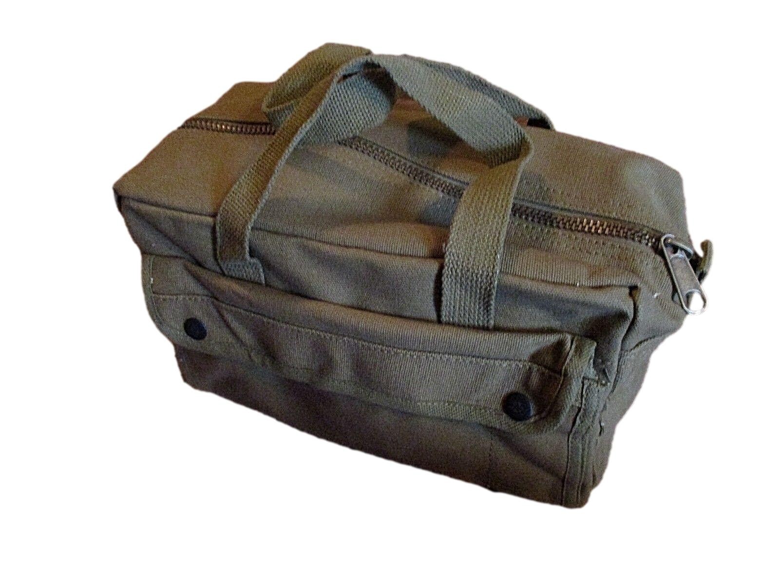 HEAVY DUTY OD GREEN MILITARY STYLE MECHANICS HARD BOTTOM TOOL BAG BRASS ZIPPER