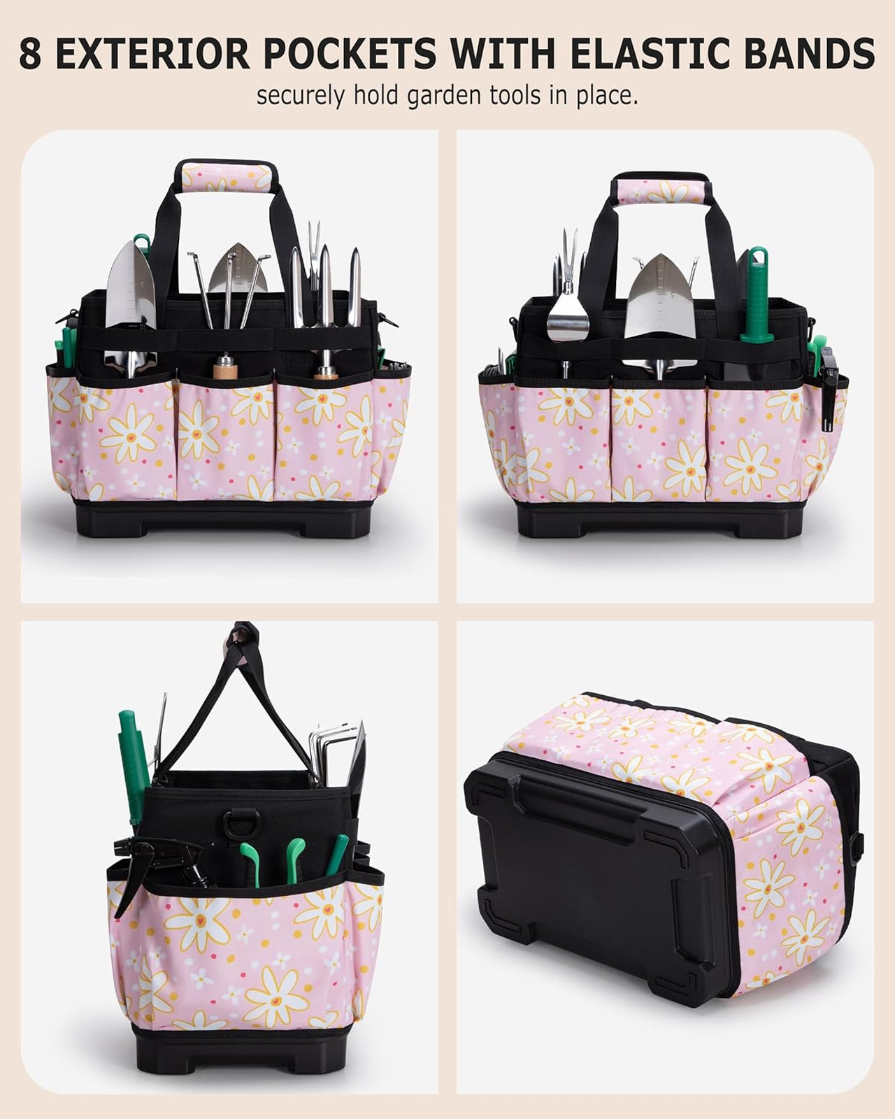 Garden Tool Bag with Hard Bottom Water Resistant 600D Polyester 20L Capacity