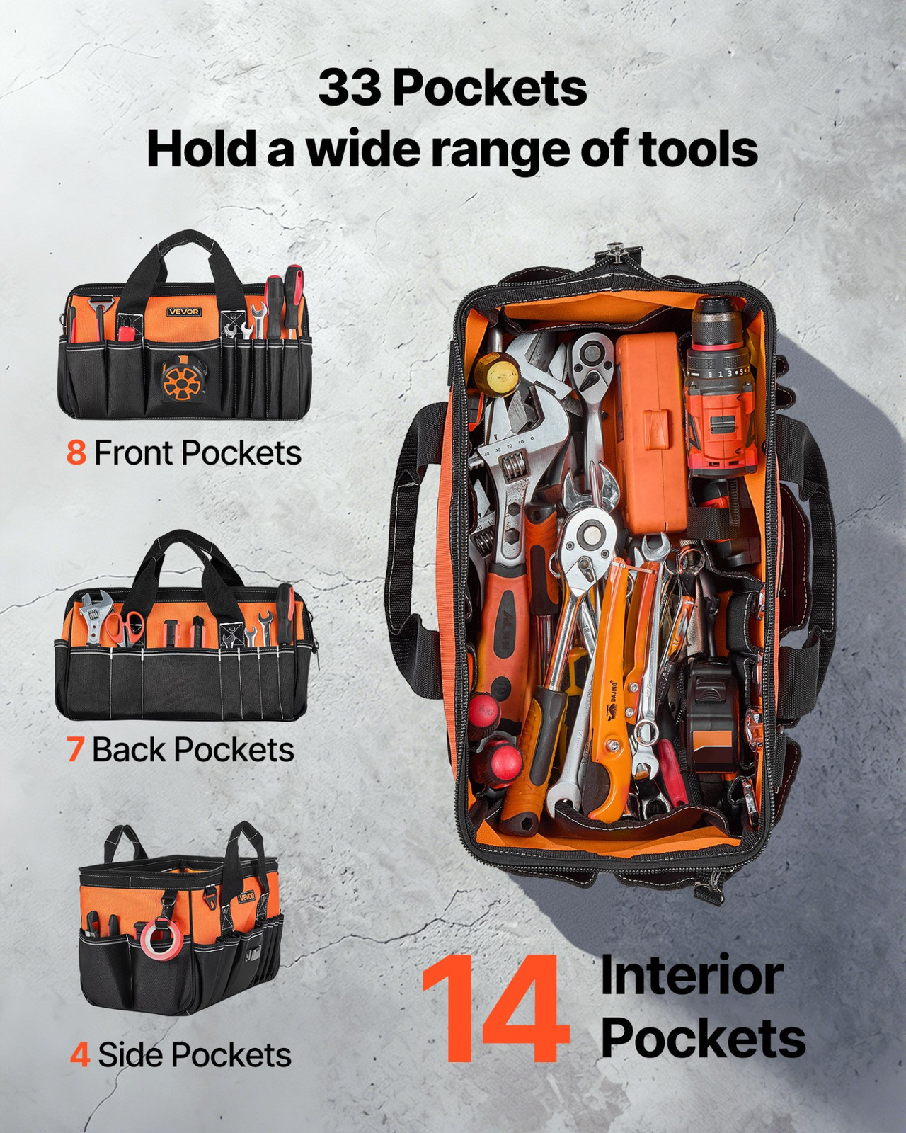 15.7″ Tool Bag 33-Pocket Toolbox Organizer w/ Shoulder Strap
